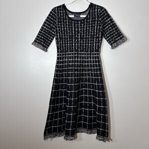 Just Taylor Black Taupe Plaid Fringe Hem Knit Dress Size S (see Measurements)